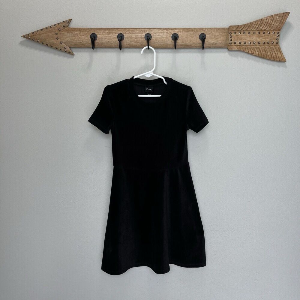Art Class | Black Ribbed Velvet Mock Neck Short Sleeve Flare Dress XS 4/5 Girls
